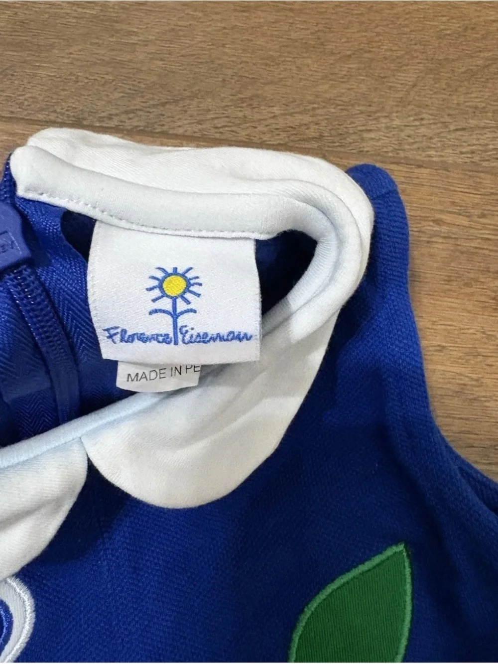 Florence Eiseman Girls Dress 18M Blue Applique Flower Peter Pan Collar Dress